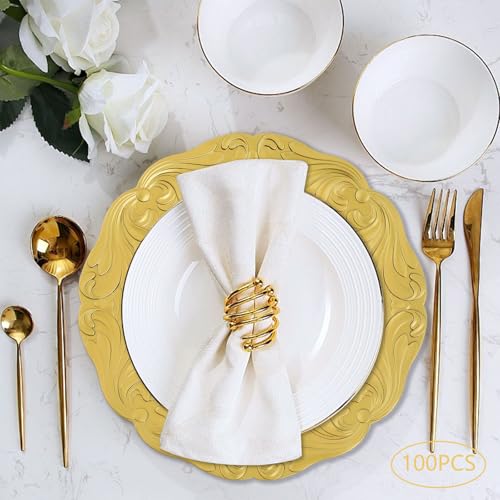 100 Platos Cargadores Antiguos Redondos 13'' Oro miniatura 4