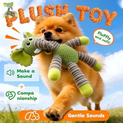 2026 New Dog Toys, Indestructible Plush Dog Toy for Aggressive Chewers, Interactive Squeaky Soft Puppy Chew Toy, Durable Teething Toys for Small Medium Large Dogs (Rose Red)