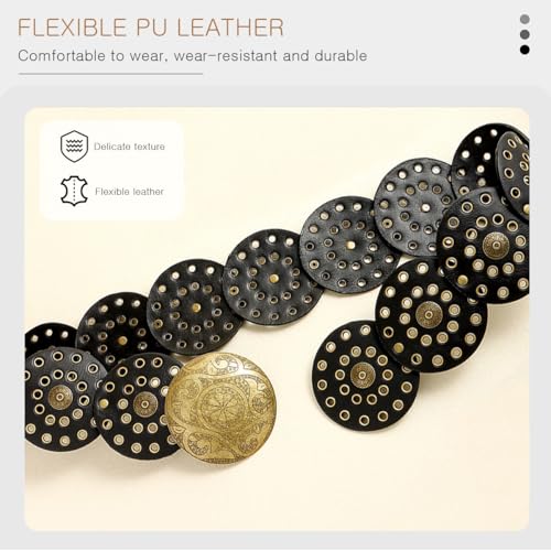 Vintage Wide Disc Leather Belt For Women Western Cowgirl Style Hollow Concho PU Leather Disk Metal Buckle Waist Belt3