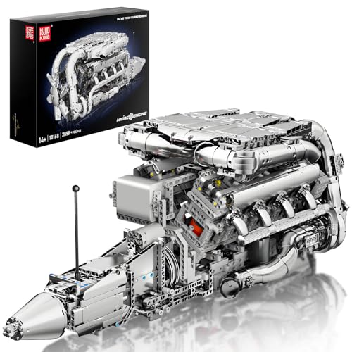 Mould King 10168 Technik V8 Motor Bausatz Bausteine Engines Motorbausatz Klemmbausteine Simulation Motor mit Funktionsfähiges Engine Kit für Erwachsene(2899 Teile)