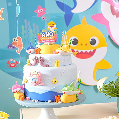 Kit Topo De Bolo Espeto 1 Ano No Tema Baby Shark - Tamanho 20x9cm C/ 01 Unidades - Cromus Festas Cro