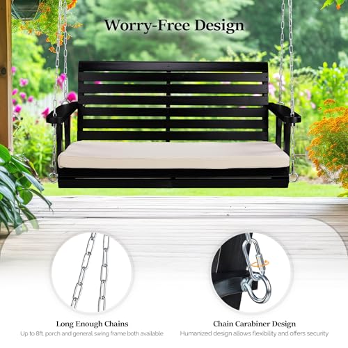 Image of VINGLI 4 FT Heavy Duty Porch Swing with Cushion, 880 LBS Wooden, Black