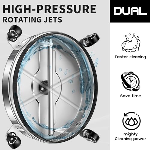 Image of 16.5 inch Pressure Washer Surface Cleaner with 4 Wheels - Stainless Steel Surface Cleaner for Pressure Washer Attachment for Concrete, Driveway, Patio, Sidewalk, Deck and Daily Washing - PWS16.5