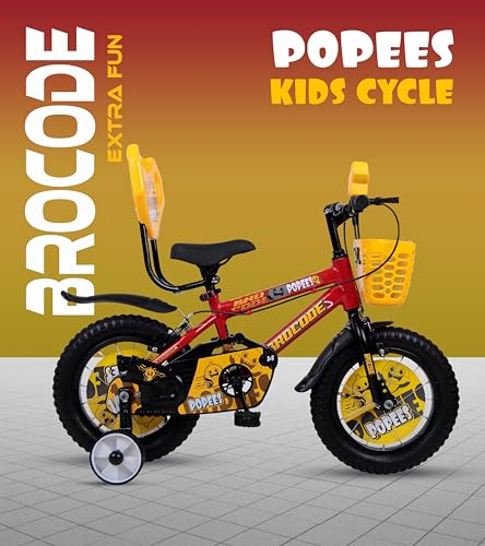 Image of BROCODE Kids Cycle for 2-5 Years Boys & Girls | 14T Baby Bicycle with Training Wheels, Basket & Backrest | Semi-Assembled Kids Cycle - Professional Assembly Recommended | Red BMX Style Bike