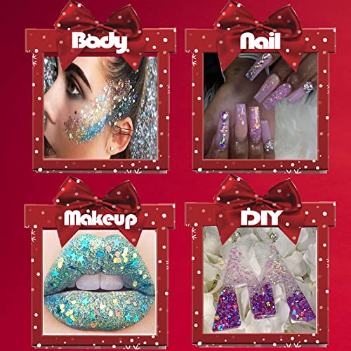 Christmas Nail Art Decals, 48 Color And Size Christmas Glitter, 3D Nail Art With Star Heart Butterfly Snowflake, Nail Glitter Sequins Shape Flakes For Body Face Acrylic Resin Tumblers #TOP1