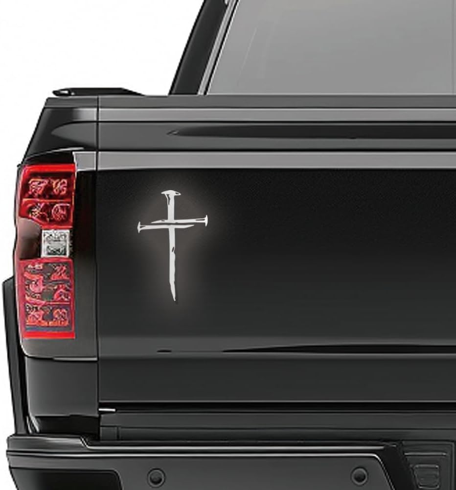 GRITKULTURE Cross of Nails Christian Vinyl Decal Sticker for Cars, Trucks, Laptops, Jesus Christ, Religious, Window Decal Sticker (Reflective Silver)