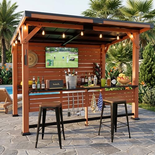 10 x 8 Premium Outdoor Entertainment Bar Center Warm Cedar Wooden Gazebo