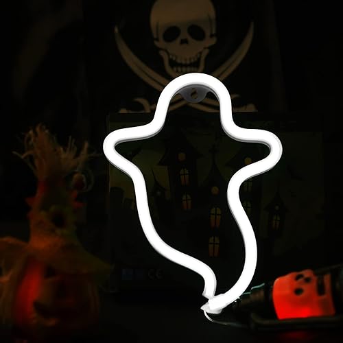 Miniatura 5 de Letreros de neón de fantasma, luces de noche de Halloween, con forma de fantasma, lámpara LED colgante con USBluces nocturnas, lámpara de neón de