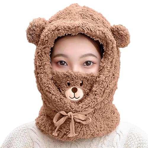 Pasamontañas De Invierno Para Niños - Gorro Con Capucha Cubierta Para La Cabeza Del Cuello De Cara Completa Suave Y Forrada | Diseño De Orejas De Oso Juguetón, Cálido Y Ligero, Invierno Para Niños, Es