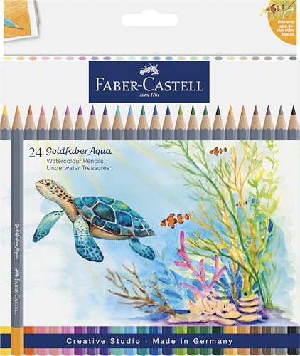 Faber-Castell 114617 - Goldfaber Aqua Aquarellstifte Set, 24 wasservermalbare Buntstifte, Set Underwater Treasures