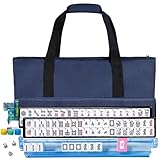 American Mahjong Tile Set, American Mahjong Set Complete with Bag, 166 White Tiles with Bag and Accessories, 4 All-in-One Mahjong Racks with Pushers, Travel Vita Mahjong Tile Game Set