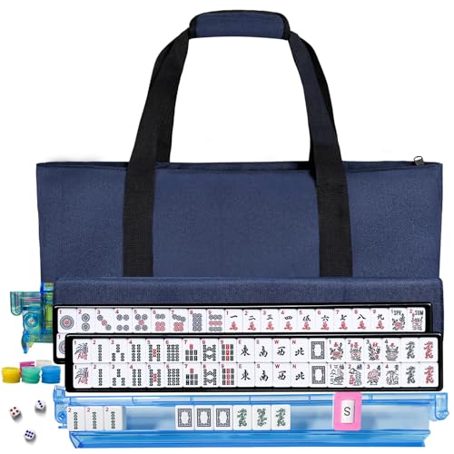 American Mahjong Tile Set, American Mahjong Set Complete with Bag, 166 White Tiles with Bag and Accessories, 4 All-in-One Mahjong Racks with Pushers,...