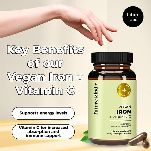Future Kind Vegan Iron Supplement With Vitamin C (30 Iron Capsules) In Glass Bottle thumb #1