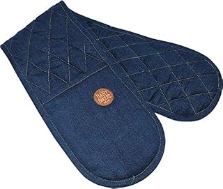 Hairy Bikers Denim Double Oven Glove (18cm x 90cm) Perfect for Home Cooking, 100% Cotton Stonewashed Printed, 180Gsm Fabric Filled with 360Gsm Polyester Fibre (Blue), 18 x 90cm