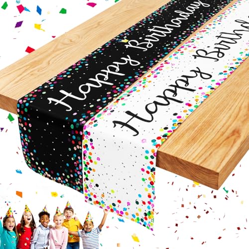 DOPENSPI Lot de 2 chemins de table Happy Birthday - 180 x 33 cm - Décoration de table pour anniversaire, fête à la maison, cuisine, salle à manger