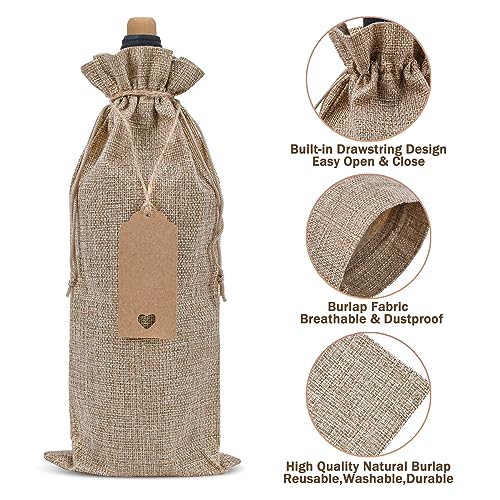 Image of Sailup Burlap Wine Bags 12 Pcs Wine Bottle Gift Bags with Drawstrings Tags & Ropes for Christmas Weddings Holiday Party, Birthdays, Travel, Blind Tastings, Reusable Gift Bags Home Storage 750ml