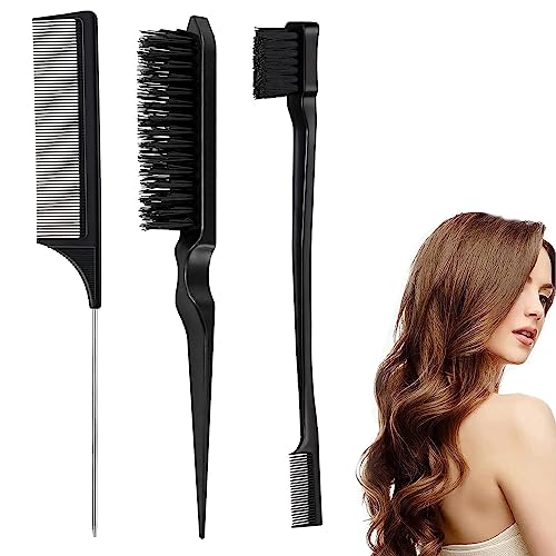 Peine Cardar,3 Piezas Kit Peine Peinar Cabello,cepillo pulidor cabello,Incluir Cepillo Cardar Pelo,Peine de Cola con Punta,Peine de Cola de Rata de Peluqueria Profesional para Salones y Peluquerías