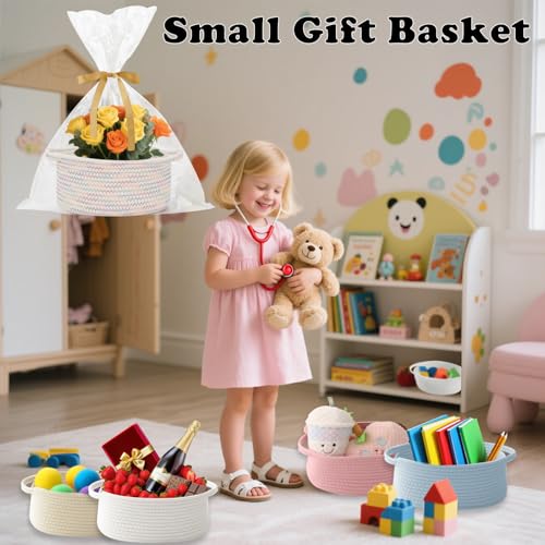 Image of Small Woven Rope Basket,Baby Gift Basket with Bag & Ribbon