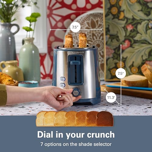 Image of Hamilton Beach Extra-Wide Slot 2 Slice Toaster With Bagel & Defrost Buttons | Browning Control With 7 Shades | Auto Shutoff | Toast Boost | Slide-Out Crumb Tray | Kitchen Makeover Blue | 22634