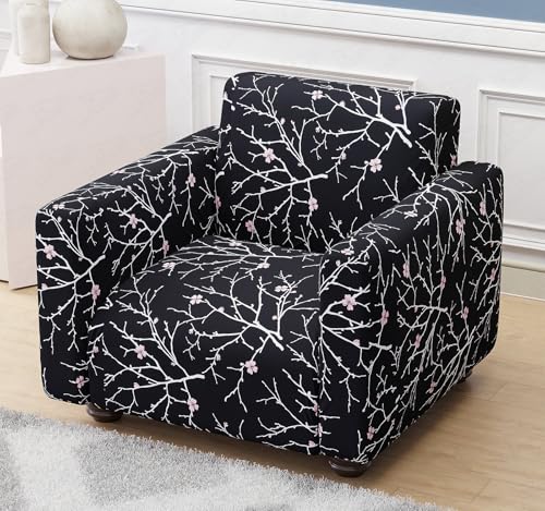 Image of Lukzer 1 Seater Sofa Cover - Black Stem | 360 Fully Covered Anti-Slip Washable Couch Cover Protecter | 140 GSM Stretch Fit Polyester + Spandex Slipcover (90-140cm /SC-001-01)