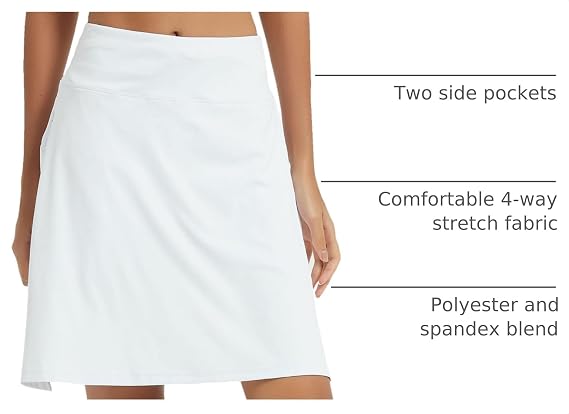 NOOYME 20 Skorts for Women Athletic Modest with Pockets Knee Length Tennis Golf Skirts