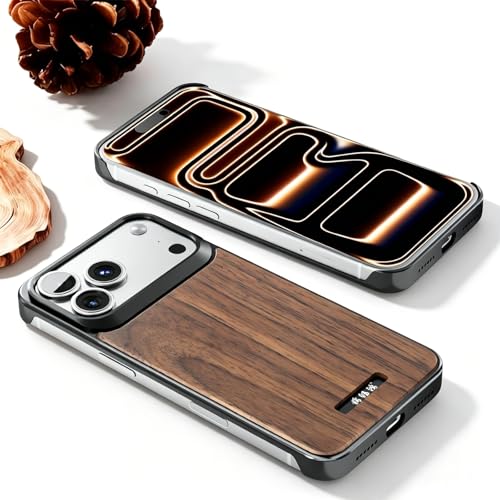 Coque iPhone 17 Pro Max bois de noyer et métal - Élégance minimaliste et luxe