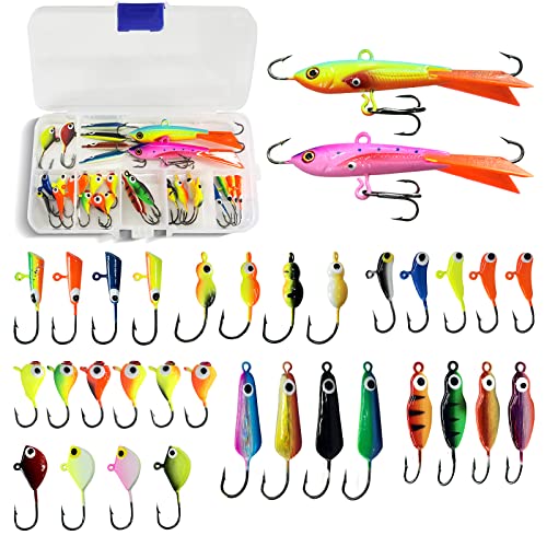 XBLAC Ice Fishing Jigs Kit Ice Fishing Lures 33PCS for Beginner Starter, XBLACK Baits, Catch Big Fish!