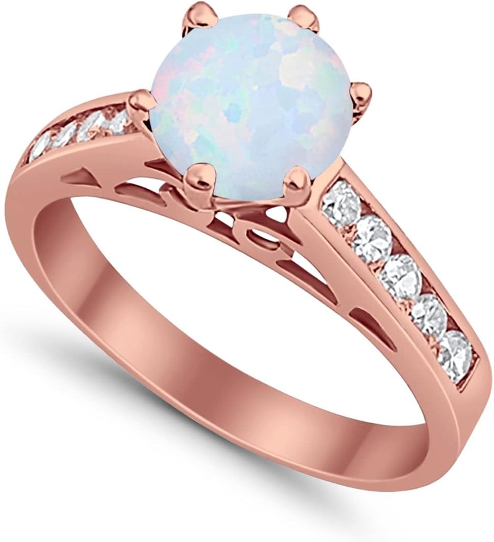 Blue Apple Co. Solitaire Accent Wedding Engagement Ring Round Simulated CZ 925 Sterling Silver Choose Color