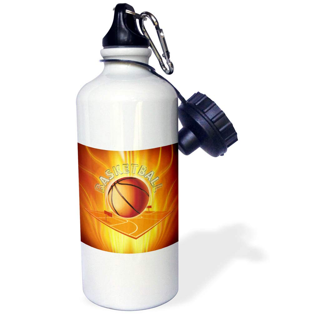 3dRose "Basketball" Sports Water Bottle, 21 oz, White