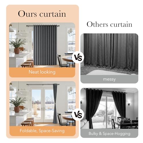 Image of RYB HOME Accordion Style Room Divider Curtain-100% Blackout Folding Accordion Curtain for Sliding Glass Door /Bedroom, Privacy Assurd Living Room /Office Drape 1 Panel with Tieback, W100 x L108, Black