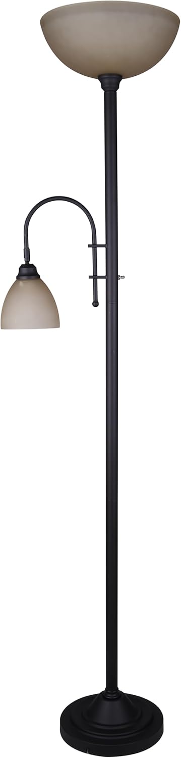 Canarm Eli Floor Lamp, 2-Light Bronze Finish with Amber Shades, 72-Inch Traditional Lamp with 4-Way Switch for Bedroom or Living Room