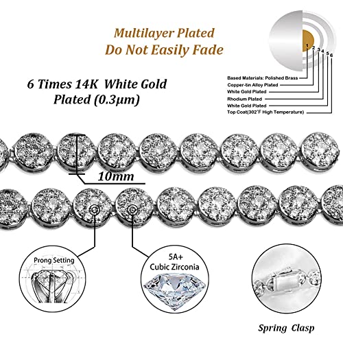 Topgrillz 1 Row 14K Hip Hop Cluster Simulated Diamond Iced Out Cz Tennis Chain Link Necklace For Men (Silver 24") #TOP1