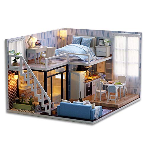 QLKJ DIY Puppe Haus 3D Holz Montage Mini Puppe Haus Spielzeug Schlafzimmer KüChe Bad MöBel Set Spaß Montage Spielzeug…