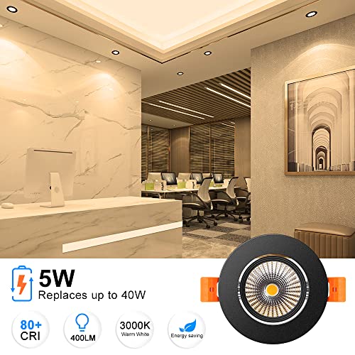 Yamawirou 2.5 Inch Led Recessed Lighting, Dimmable Cob Downlight 5W 400Lm, 3000K Warm White, Cri80, Black Trim, Led Ceiling Lights With Led Driver, 6 Pack #TOP1