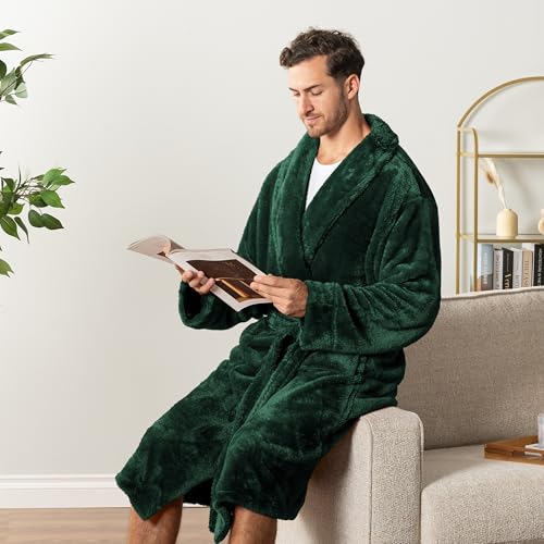 PAVILIA Mens Soft Robe, Plush Fluffy Fleece Bathrobe Men, Long Sherpa Shaggy Spa Robe4