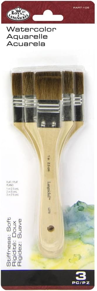 Large Area Artist Brush Set- Three Brown Camel Hair Brushes