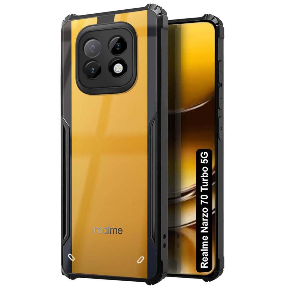 Fashionury Shockproof Crystal Clear Back Cover Case for Realme Narzo 70 Turbo 5G | 360 Degree Protection | Protective Design | Transparent Back Cover Realme Narzo 70 Turbo 5G (Black Bumper) (B0DHH8QH8V) Amazon Price History, Amazon Price Tracker