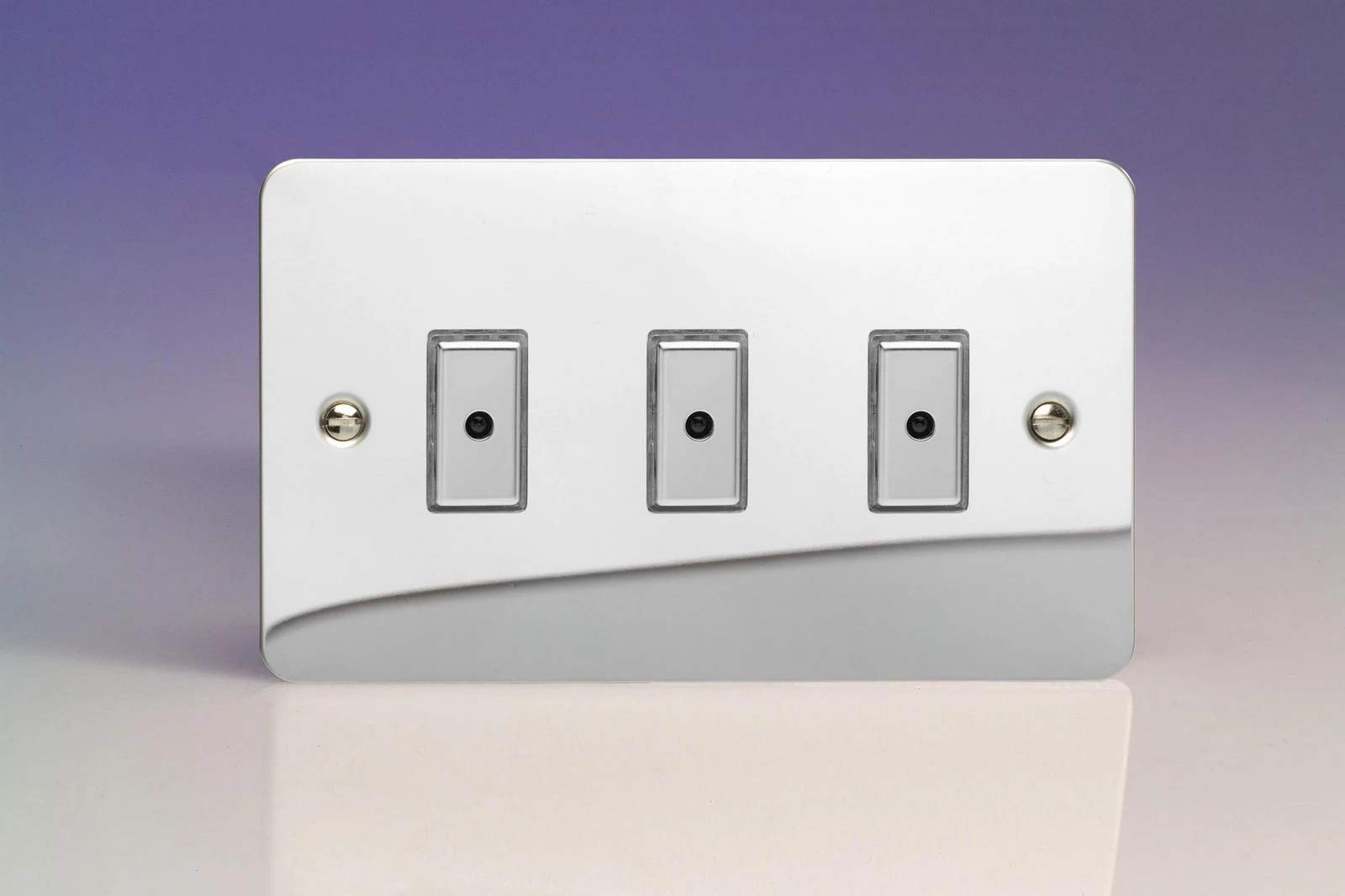 Dimmer Silver V-Pro Multi-Point Ultraflat Polished Chrome 100w Max 3-Gang 1-Way