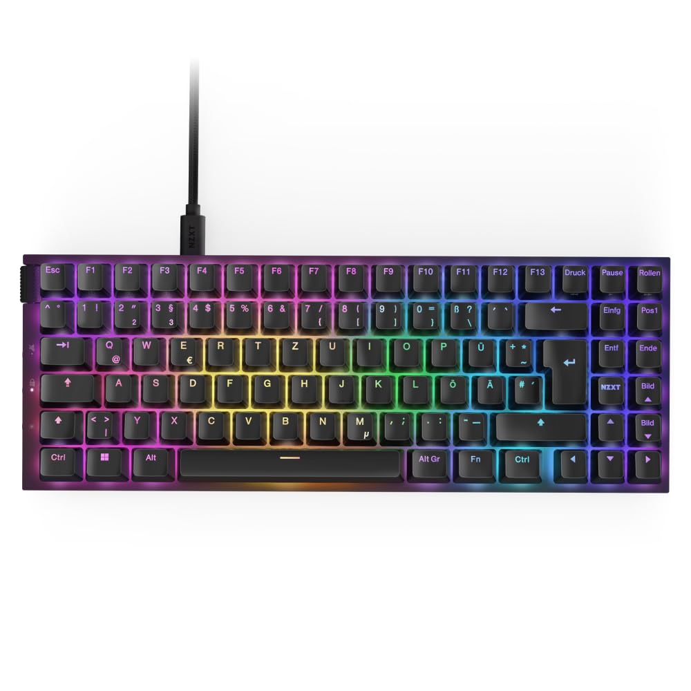 NZXT Function 2 MiniTKL - 2024 Optische Tenkeyless Gamingtastatur | RGB beleuchtet | 8K-Abfragerate | Lineare Opt. Switches | Einstellbare Auslösung | Hot-Swap | Gaming Keyboard | Schwarz DE (QWERTZ)