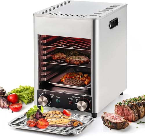 Electric Steak Broiler 1700W, 8-Layer Grill Electric Oven, Stainless Countertop Electric Steak Grill, 200-800℃，Grill for Steak & Beef,333x258x368mm