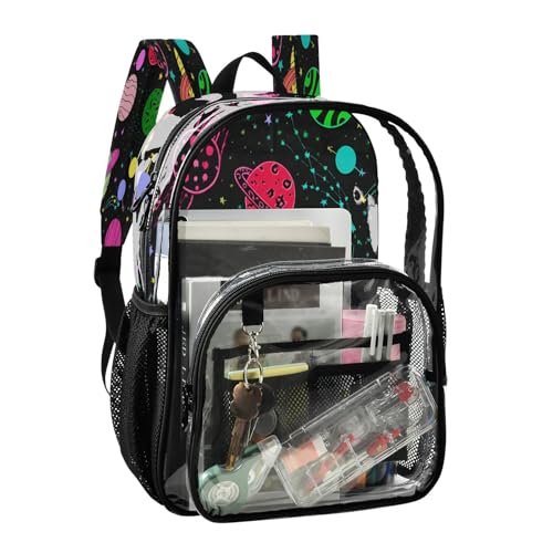 Planets Doodle Clear Backpack - Stadium Approved Large 15.7-inch Waterproof Transparent Bag for Sports, Concerts, Work, Travel#5352