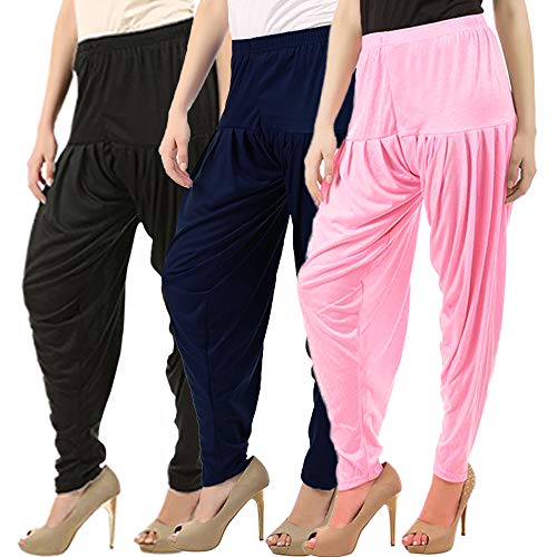 Image of Buy That Trendz Combo Offer Pack of 3 Cotton Viscose Dhoti Patiyala Salwar Harem Bottoms Pants for Womens Black Navy Baby Pink