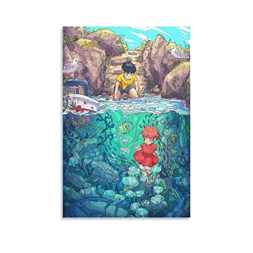 Image of Ponyo in The Cliff StudiGhib Vintage Movie Poster Home Decor Poster Wall Art Hanging Picture Print Bedroom Decorative Painting Posters Room Aesthetic 12x18inch(30x45cm)
