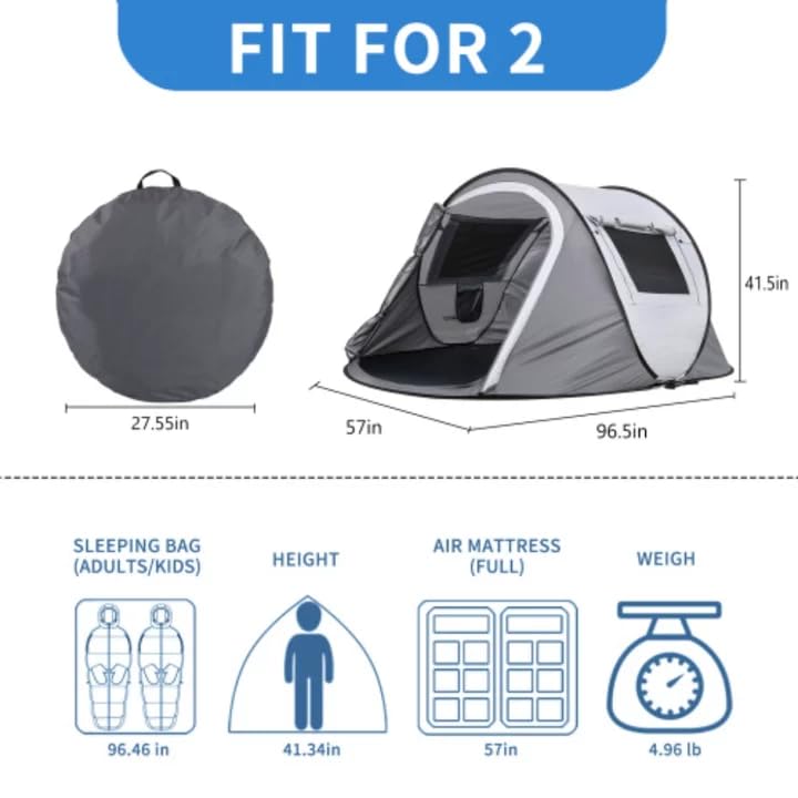 Carpa pop up para camping 2 personas color blanco y gris miniatura 3