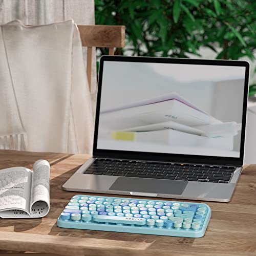 Image of UBOTIE Portable Bluetooth Colorful Computer Keyboards, Wireless Mini Compact Retro Typewriter Flexible 84Keys Design Keyboard (New Blue Colorful)