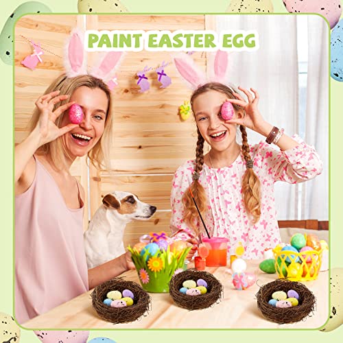 Image of Tatuo 12 Pcs Easter Bird Nest with 60 Pcs Eggs Spring Party Decoration Handmade Miniature 4 Inch Birds Nests Decorative for DIY Spring Displays and Easter Decorations(Pale Yellow,Light Green)