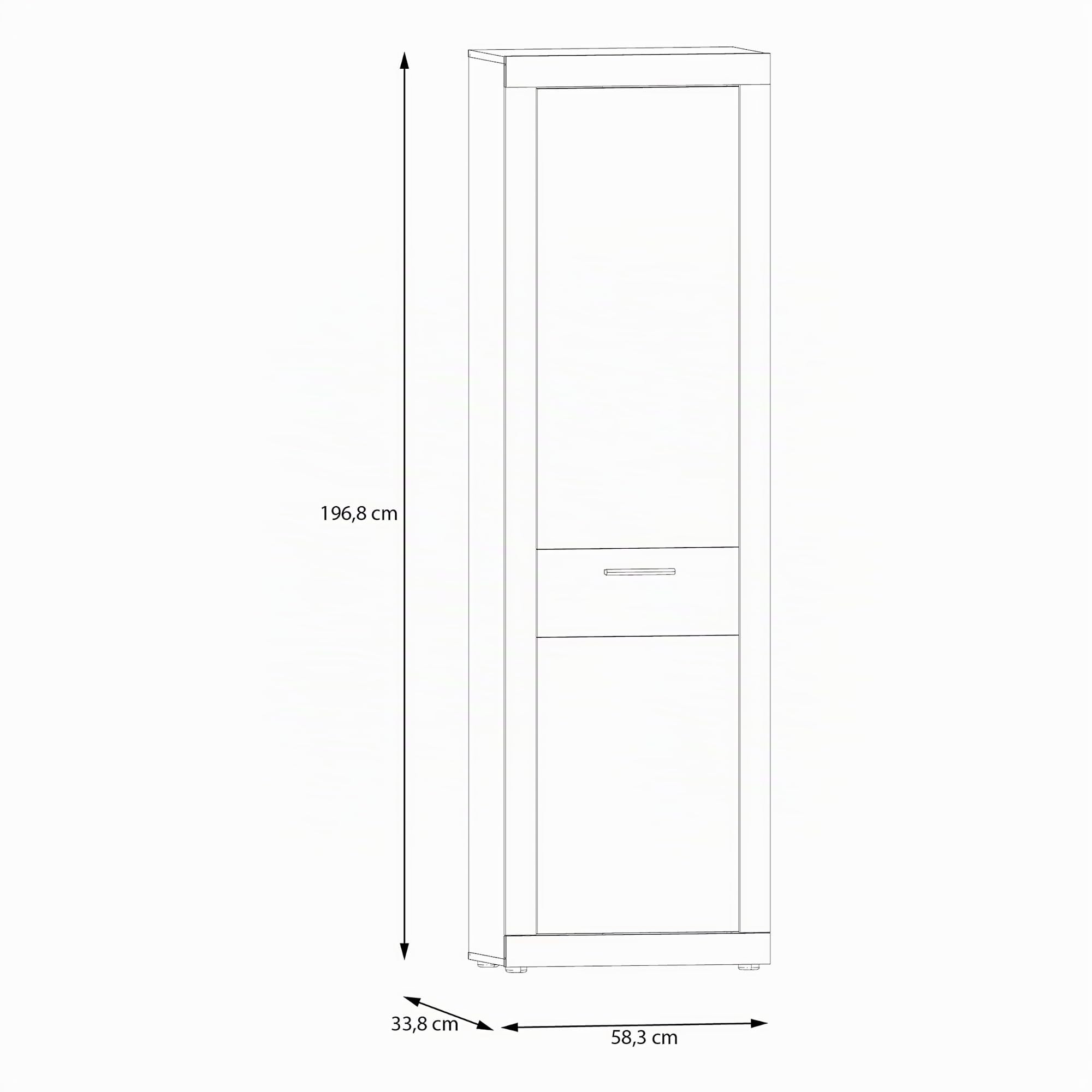 Forte BACCIO Garderobenschrank 60, moderner Flurschrank, 1-türig, Mehrzweckschrank, Holzwerkstoff, Artisan Eiche|Weiß, 58,3 cm breit x 196,8 cm hoch x 33,8 cm tief