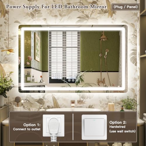 Image of 48 inch x 30 inch Led Bathroom Mirror with Lights, Anti-Fog & Tri-Color Lighting - Wall Mounted Shaving Mirror with Touch Sensor, Waterproof & Smart LED Vanity Mirror,Tempered Glass, Dimmable Smart Mirror