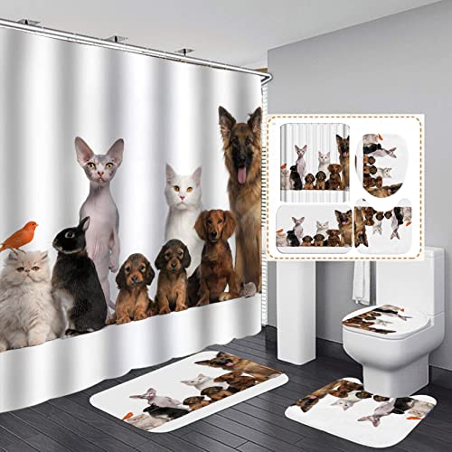 LIXFDJ Farbig bedruckter Toilettensitzbezug Badematte Duschvorhang-Set für Badezimmerdekoration, 4-teiliges Set - 1…