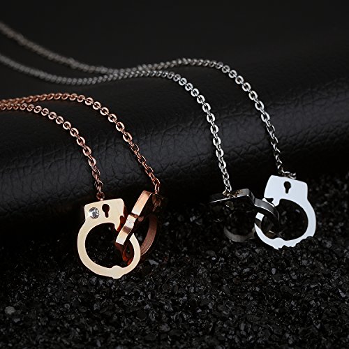 Lohome Fashion Necklaces Silver/Rose Gold Titanium Steel Handcuffs Pendant Necklace For Womens #TOP1